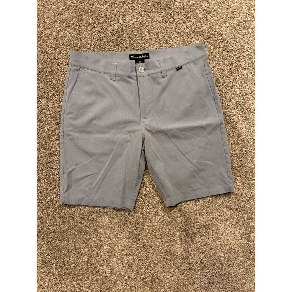 Travis Mathew Shorts Mens 36 Blue Beck Performance Golf Chino Stretch MicroCheck